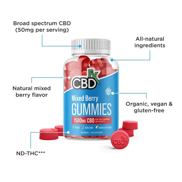 CBDfx, Original Mixed Berry CBD Gummies, Broad Spectrum THC-Free, 60ct, 1500mg CBD - THC VAPES UK | Weed Vapes Online | Thc Vape Store