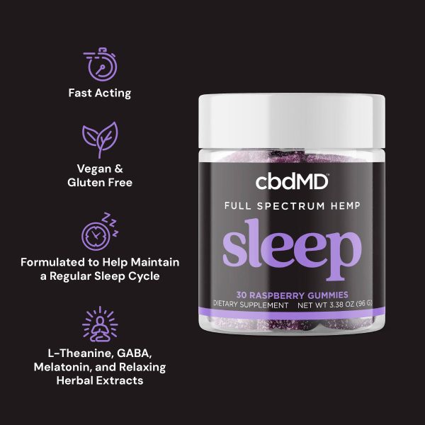 cbdMD, Sleep CBD Gummies, Raspberry, Full Spectrum, 30ct, 90mg THC + 600mg CBN + 1500mg CBD - THC VAPES UK | Weed Vapes Online | Thc Vape Store