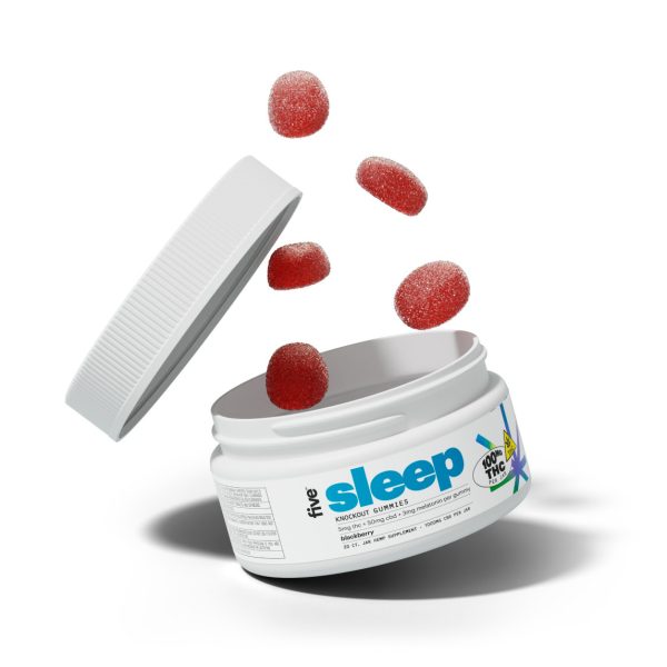 five, Knockout Sleep CBD+THC Melatonin Gummies, Blackberry, Full Spectrum, 20ct, 100mg THC + 1000mg CBD - THC VAPES UK | Weed Vapes Online | Thc Vape Store